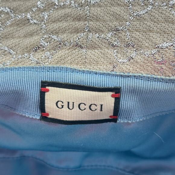 GUCCI White Silver Lame GG Monogram Bucket Hat Sz XL